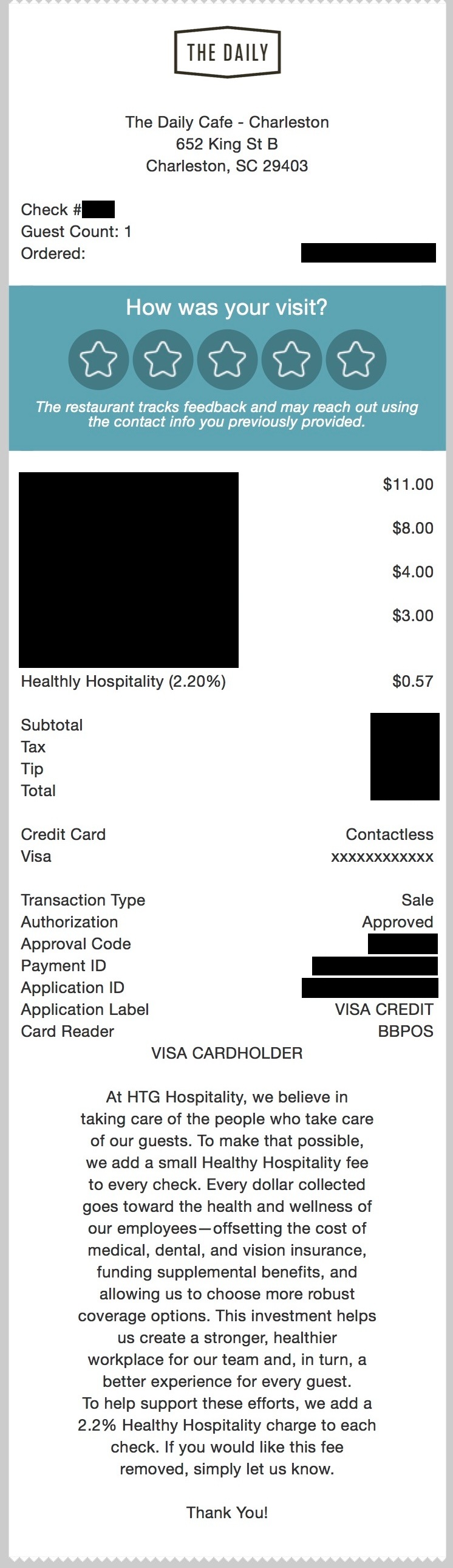 The Daily receipt showing fee